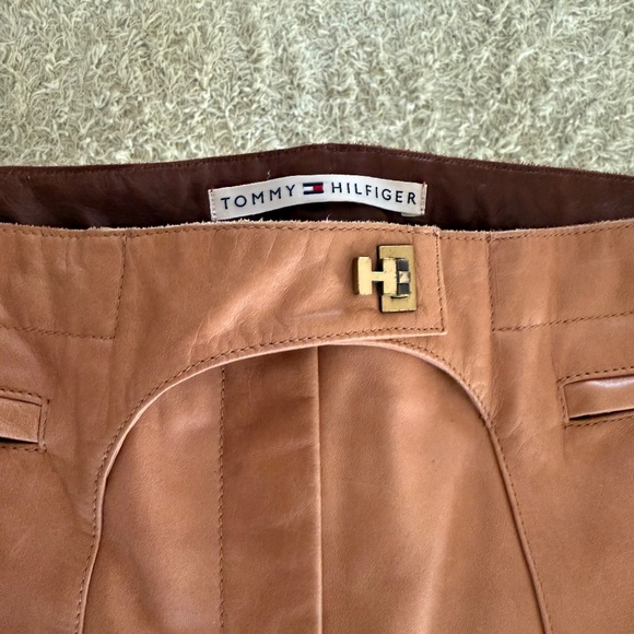 Vtg Tommy Hilfiger Women's Rich Tan Solid Leather Pants Size 10 Moto Boho Biker - Picture 2 of 9